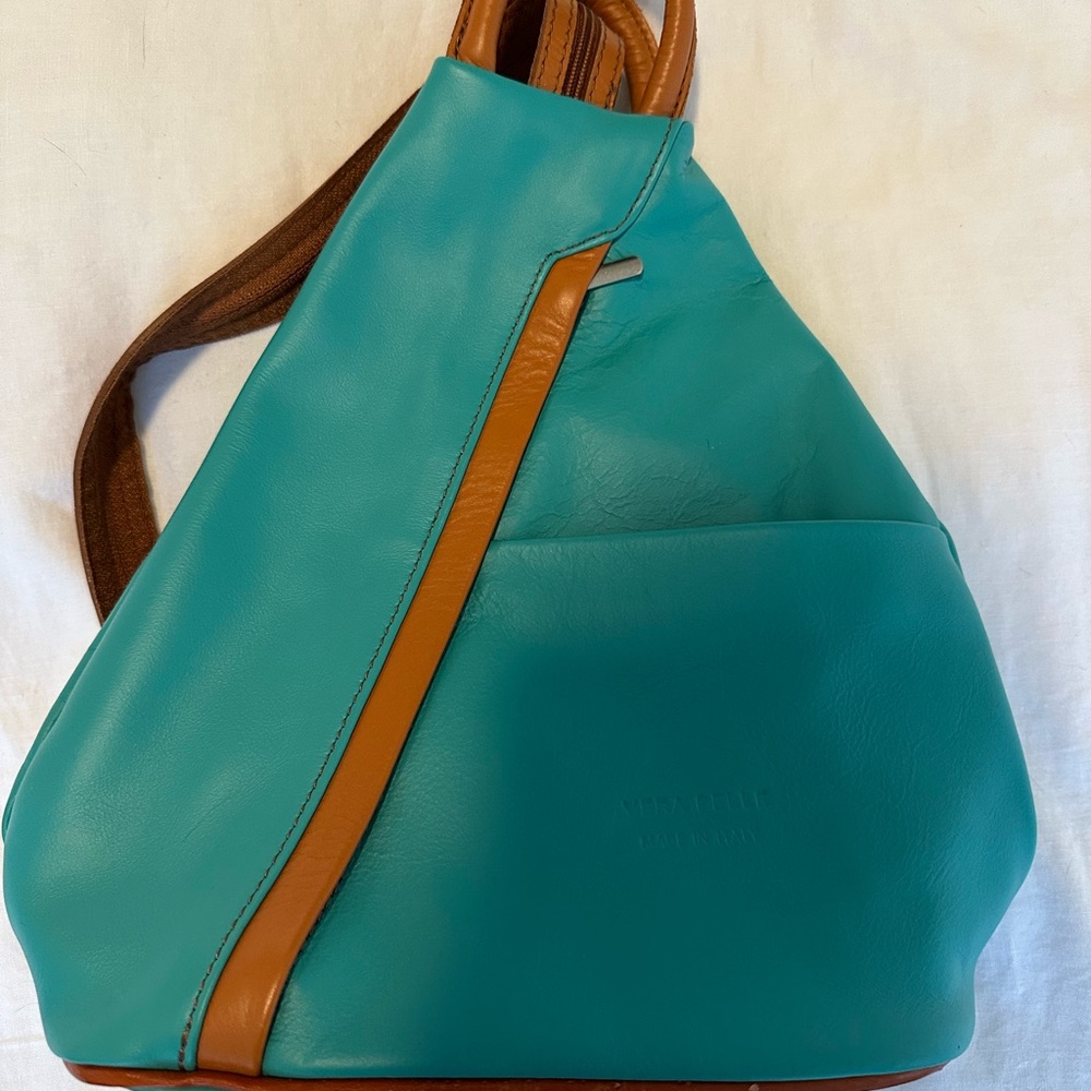 Italian Teal and Brown Leather Women's Bag
